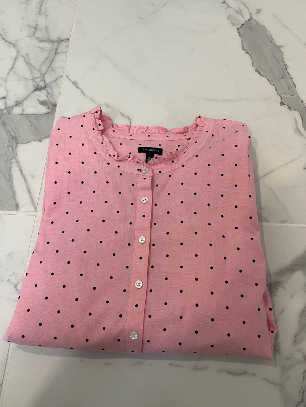 Talbots Pink-black women’s Polka Dot -Front blouse